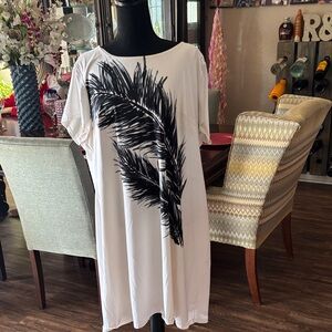 White Dress with Black Feather Design